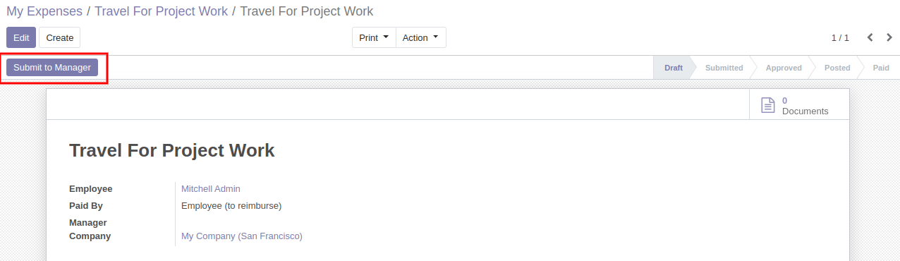Click On Submit to Manager in Expense Report