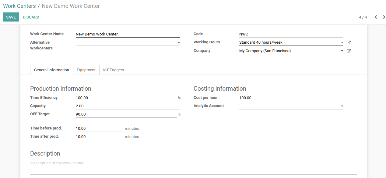 Create a New Work Center and Fill All The Relevant Details.