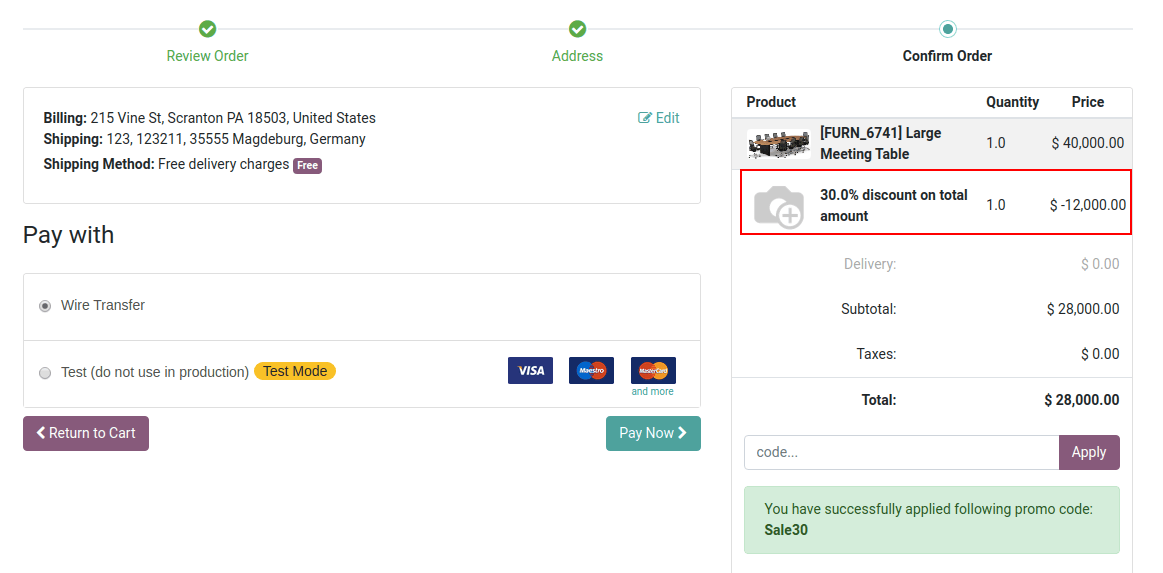 Click On Pay Now Button and Confirm the Order In Odoo eCommerce