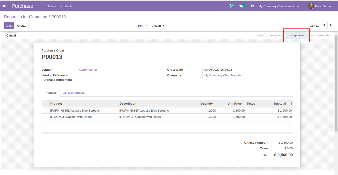 RFQ In Odoo