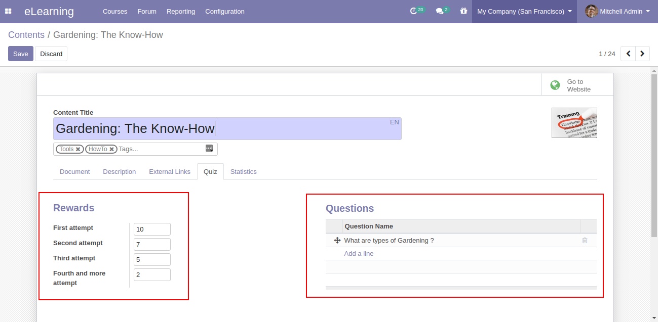 Quiz In Odoo E-Learning 