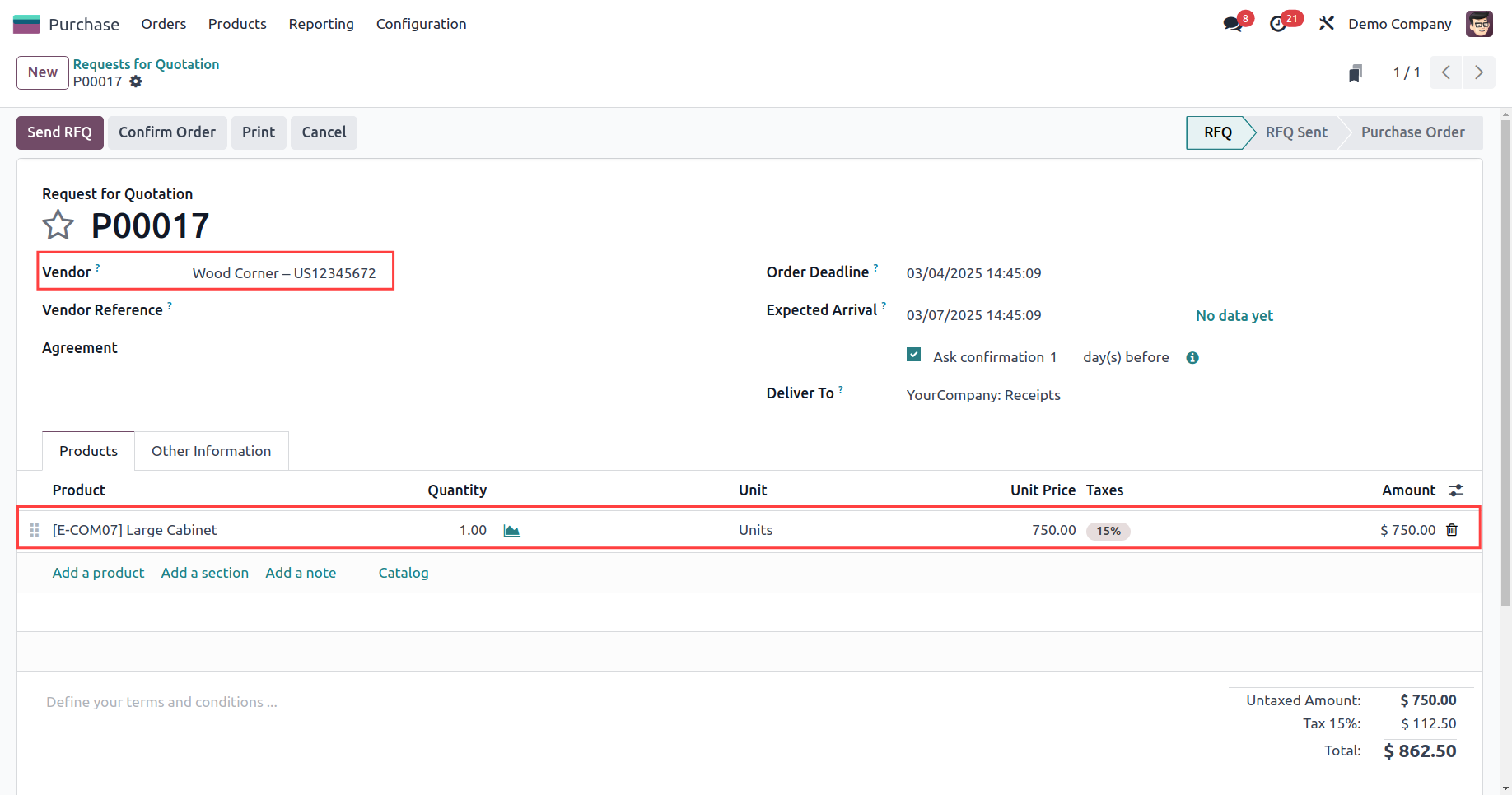 Create RFQ Using Vendor Pricelist