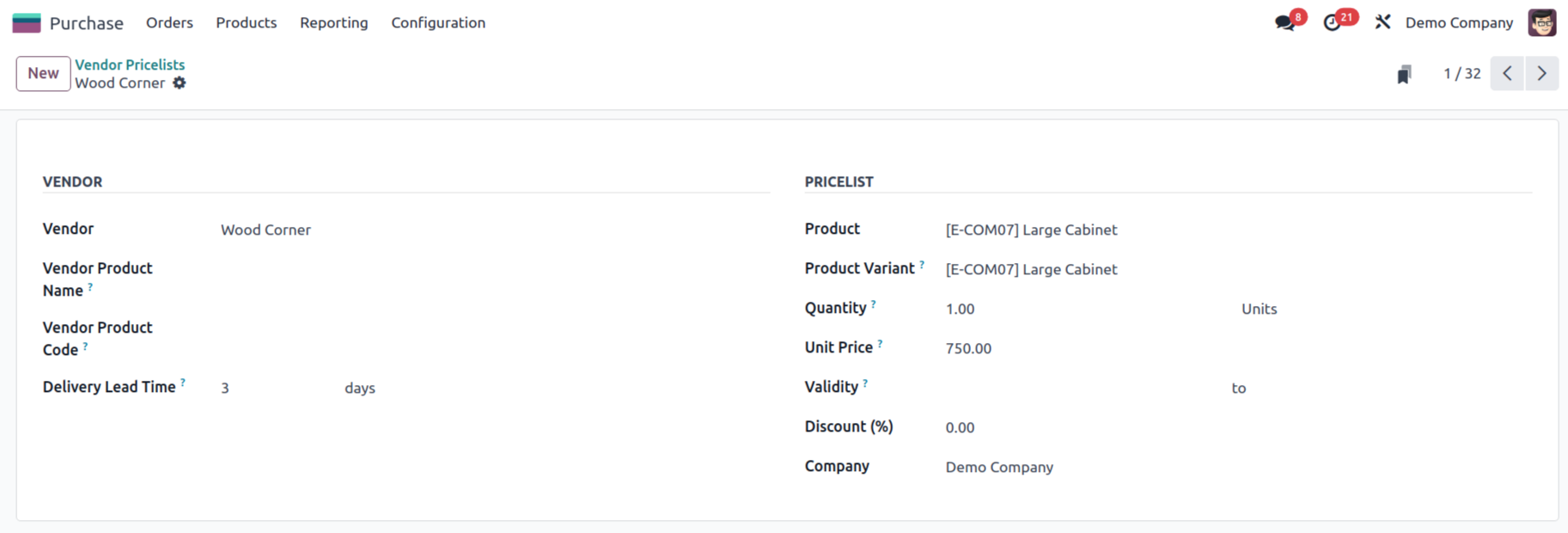 Configure Vendor Pricelist