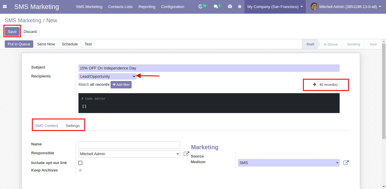 SMS Content In Odoo SMS Marketing 