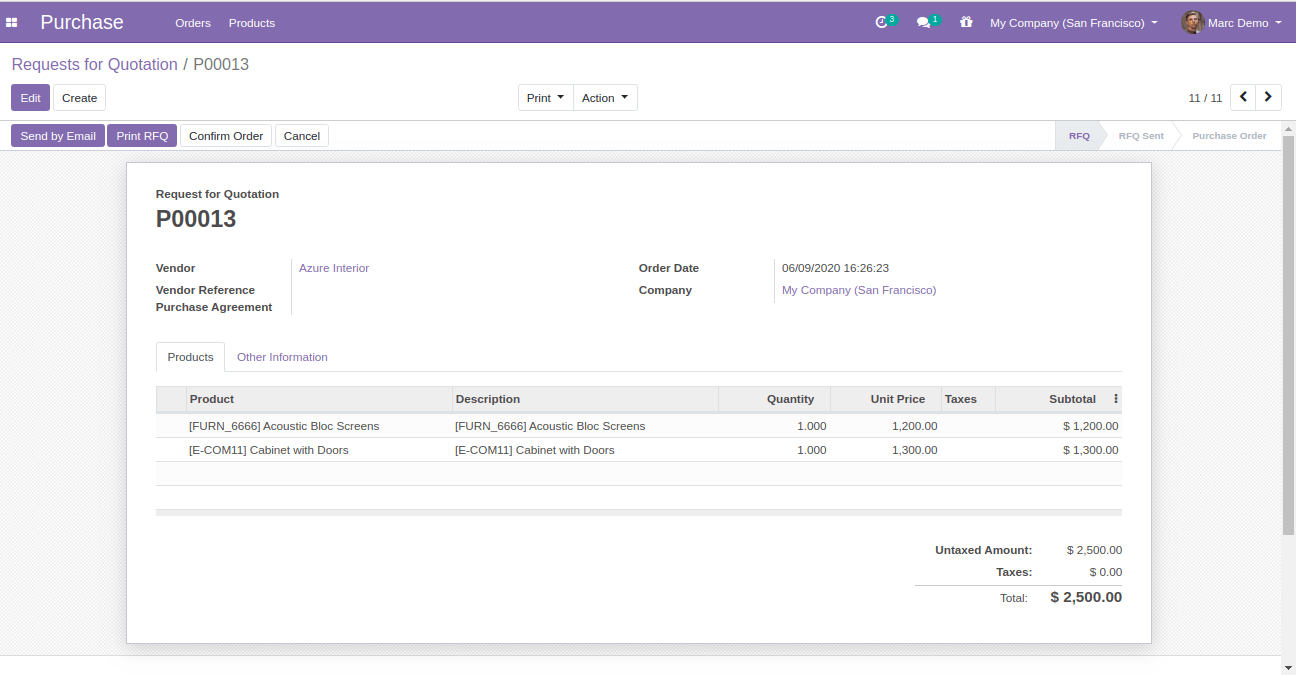 Purchase Order In Odoo