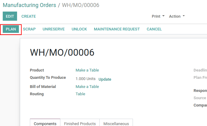 Manufacturing Order In Odoo 13