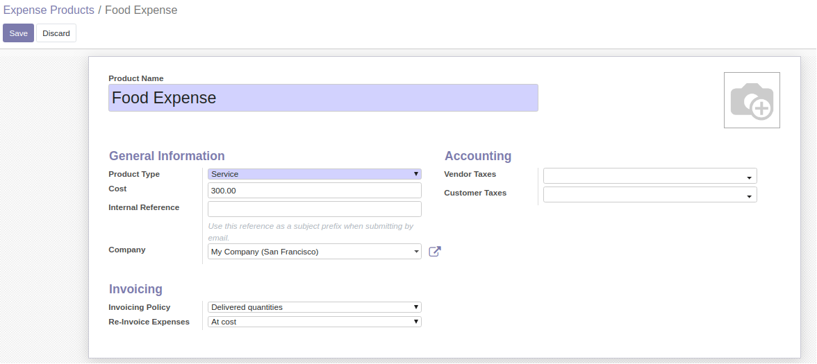 Expenses Products In Odoo 13