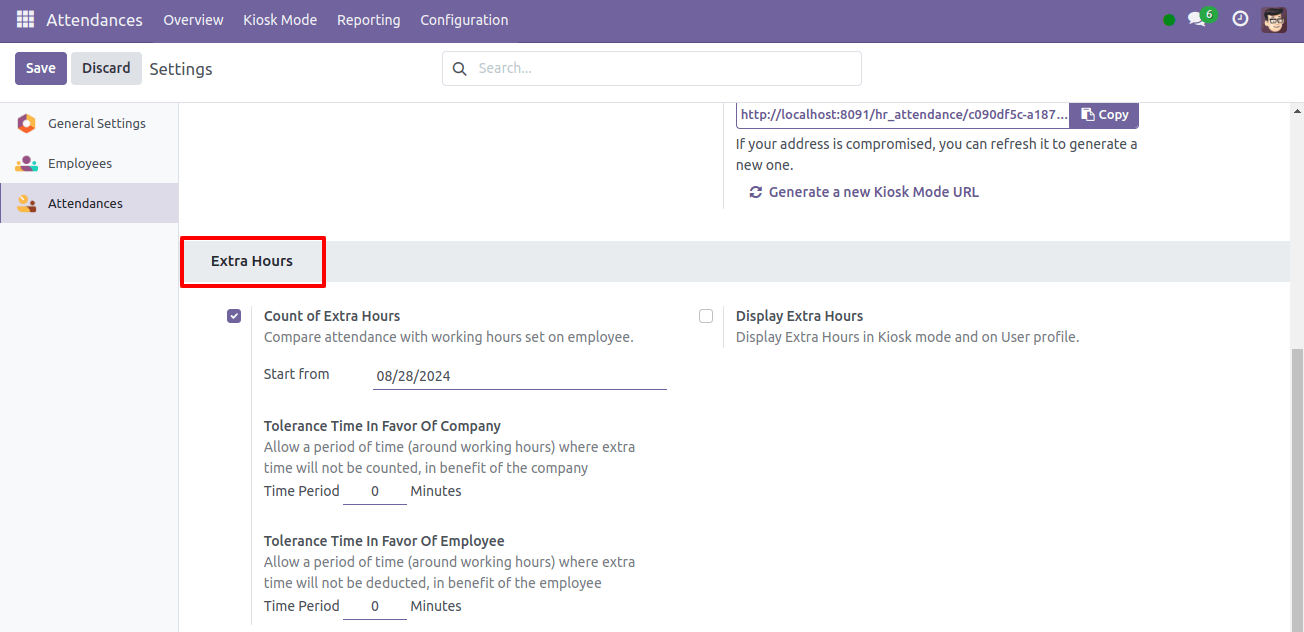 Extra Hours Setting