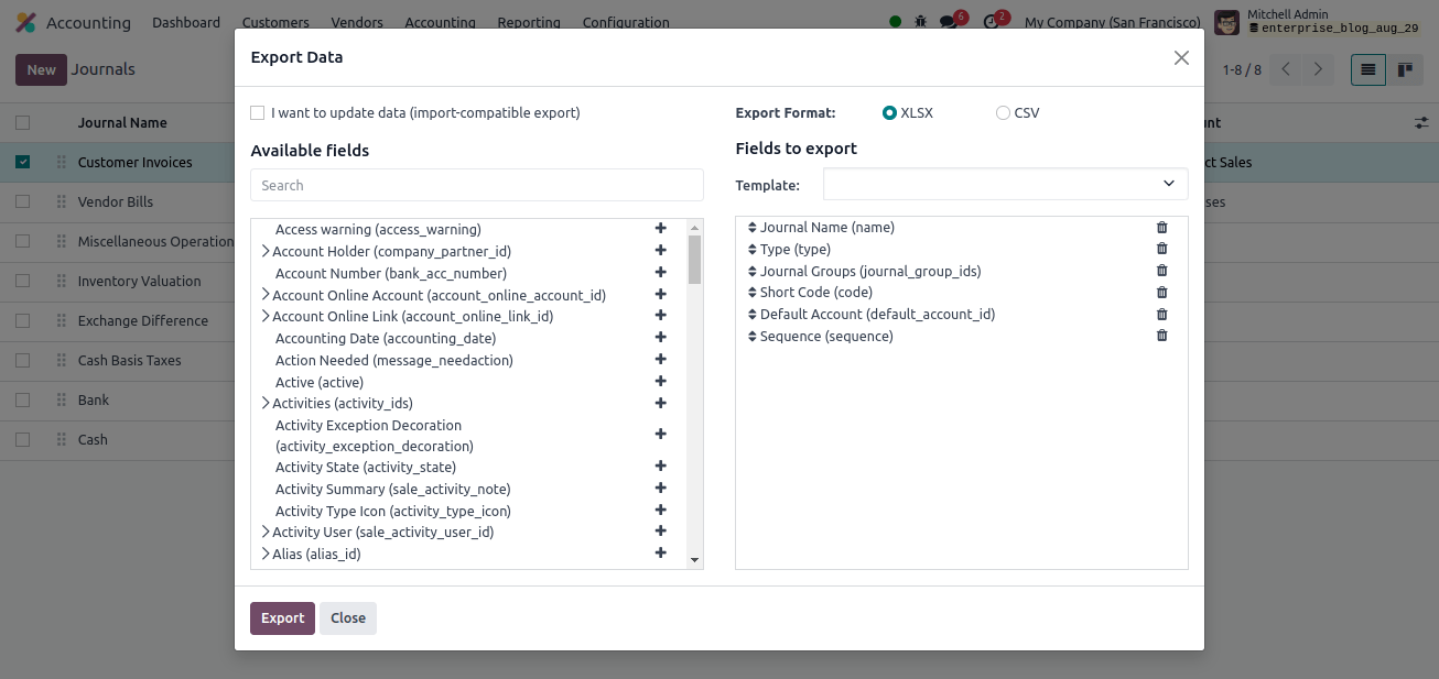 Export Data Window