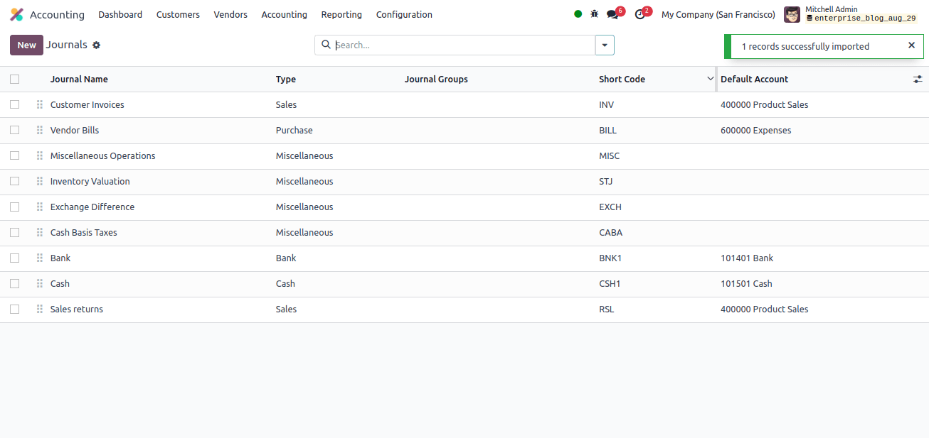 journal records were successfully imported