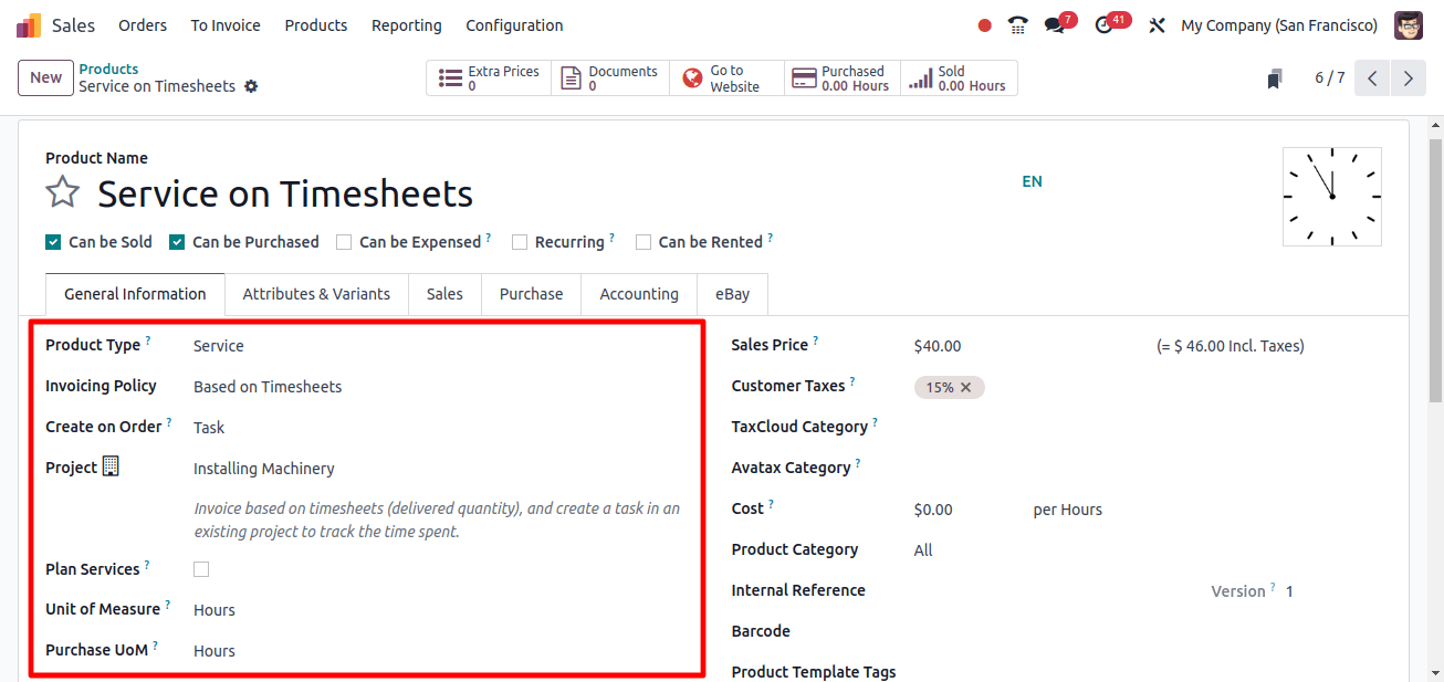 Service on Timesheets Product