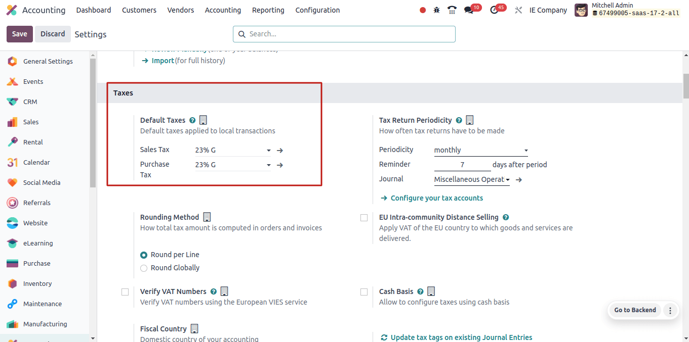 Taxes Configuration