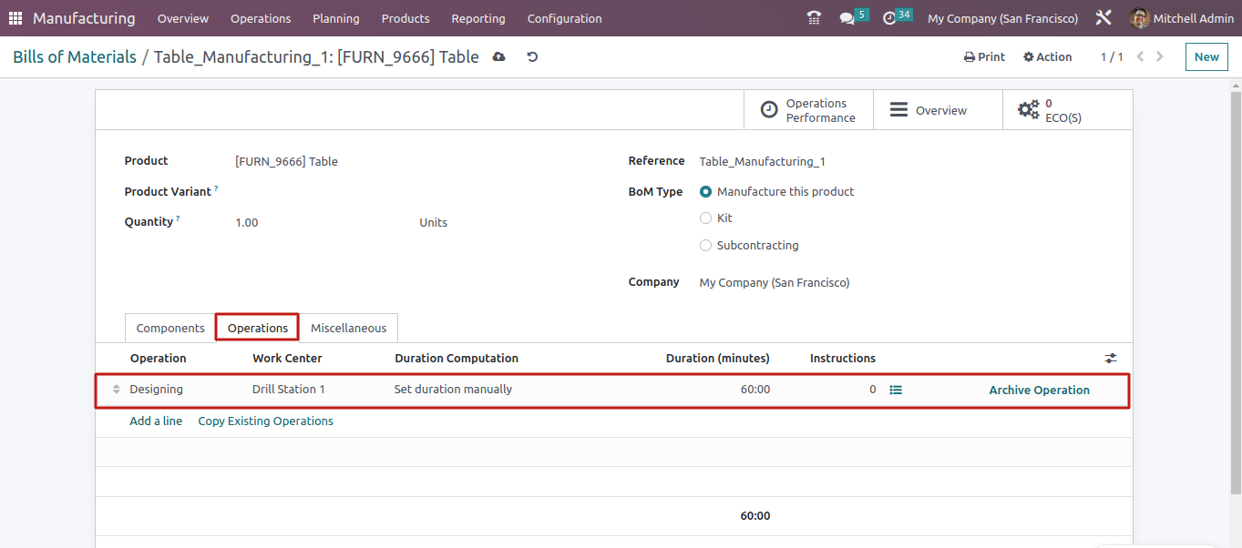 Operations in BOM