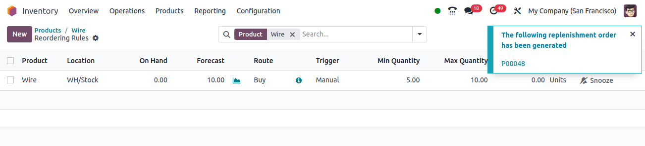 click Order once to initiate a purchase order