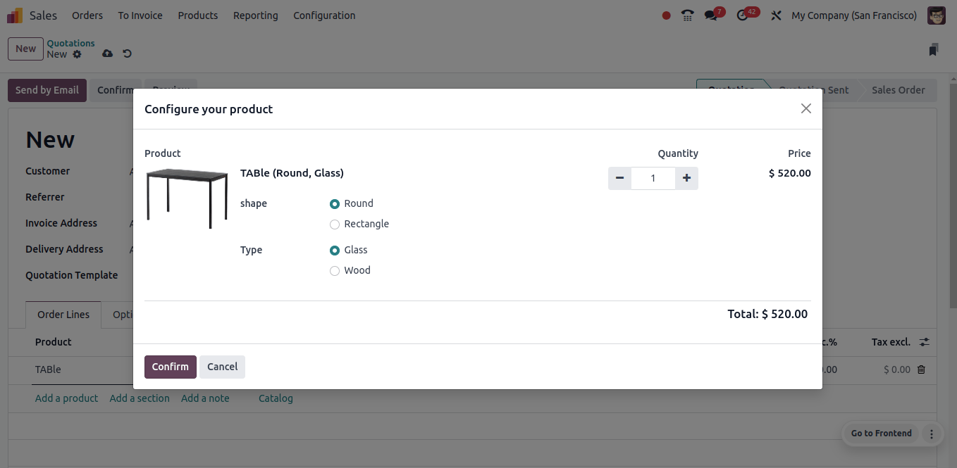 Configure a Product in Sale Order