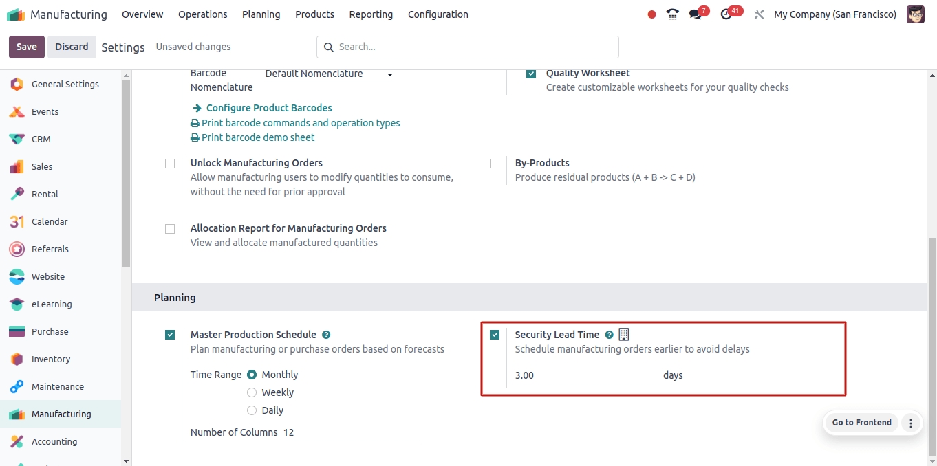 Security Lead Time Configuration