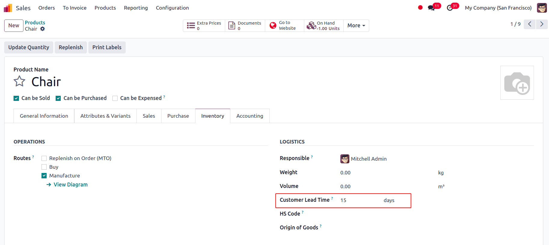 Customer Lead Time Configuration