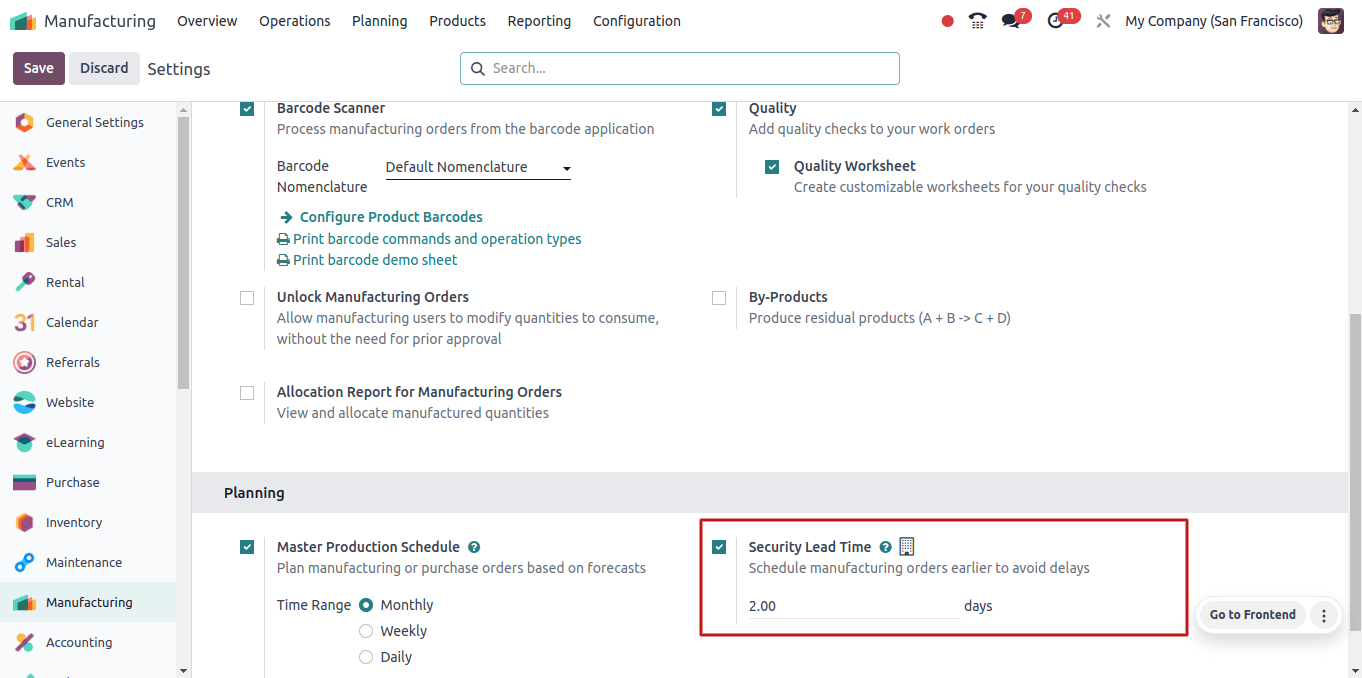 Security Lead Time Configuration