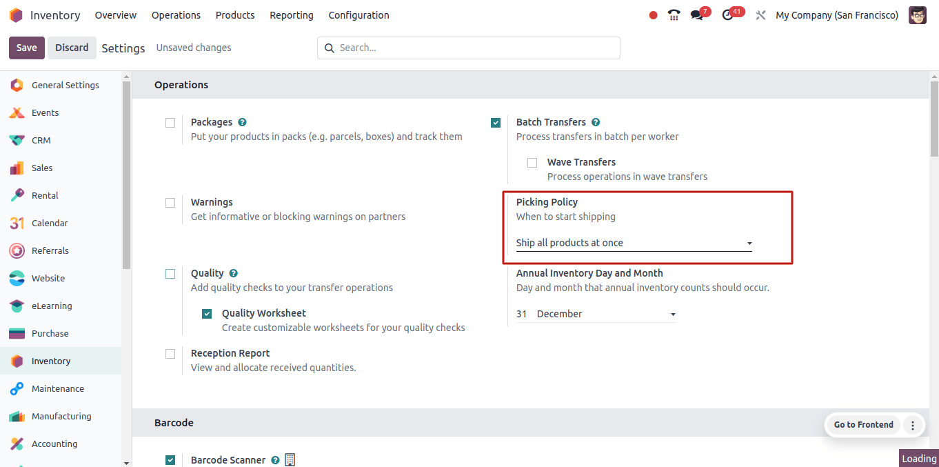 Picking Policy Configuration