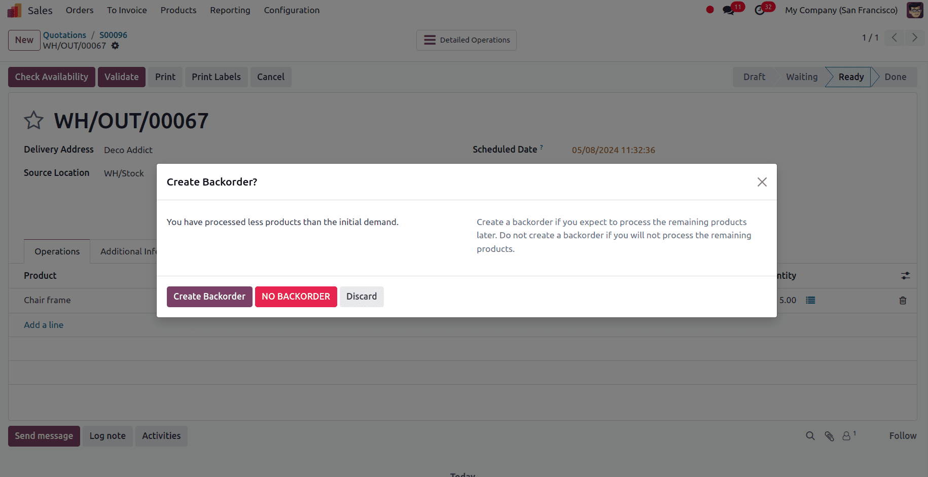 Create Backorder Popup