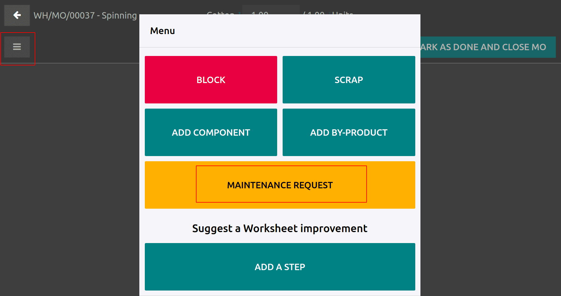 Maintanance Request in Tablet View