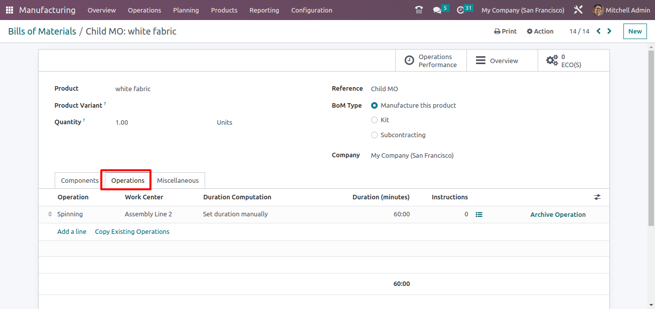 The spinning operation Tab