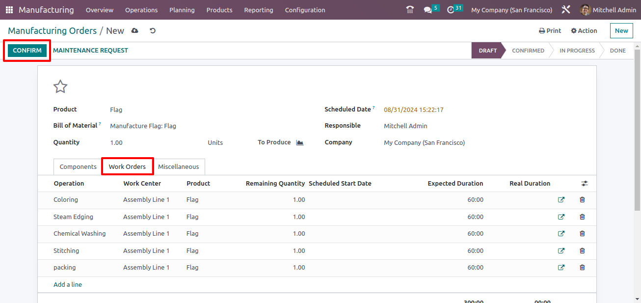 work orders and confirm order