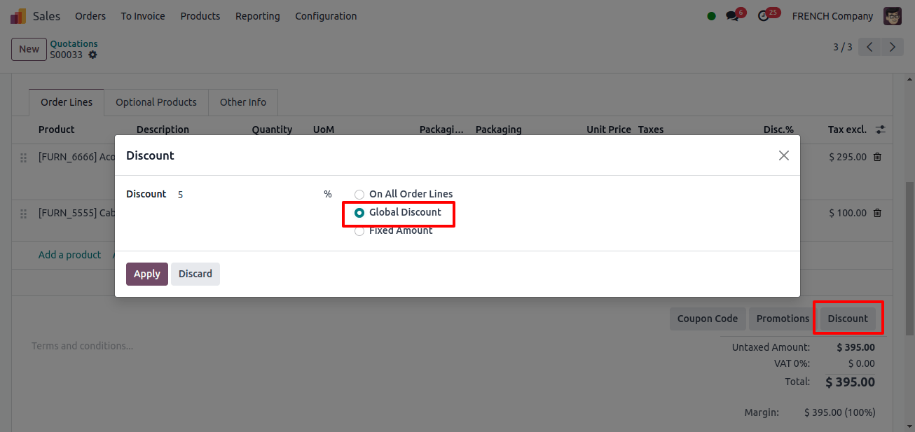 Choose the ‘Global Discount’ option