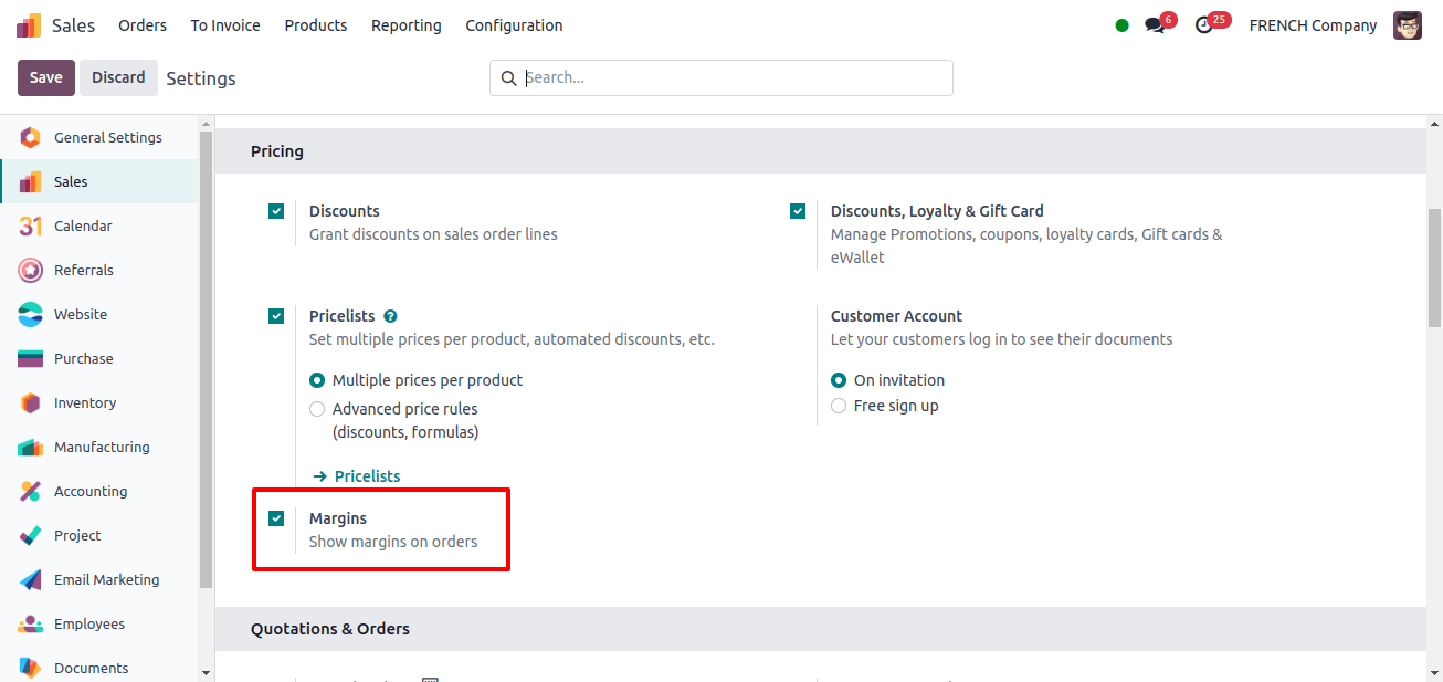 Enable Margin Calculation