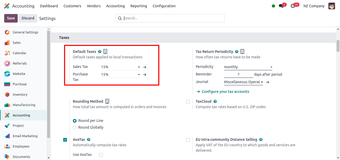 default taxes