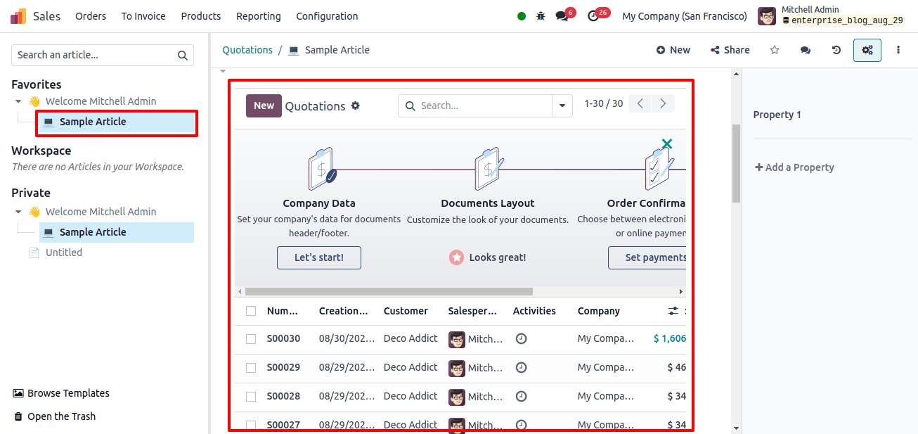 Sales View Insert in article