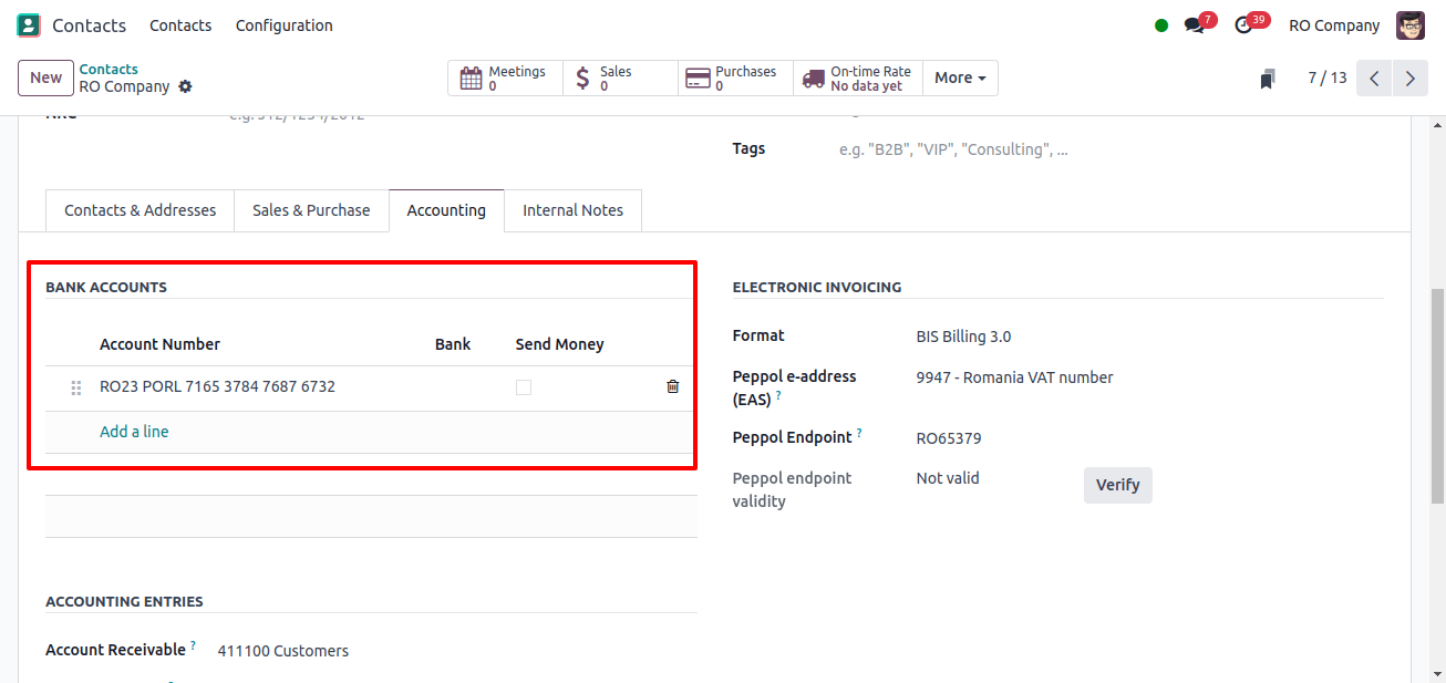 the contacts module in the accounting tab