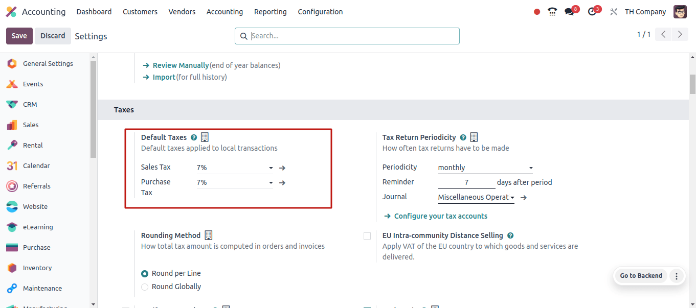 Taxes Configuration