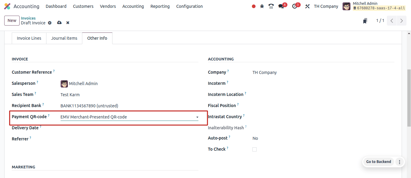 Payment QR-code configuration