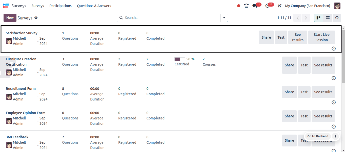 Survey List View