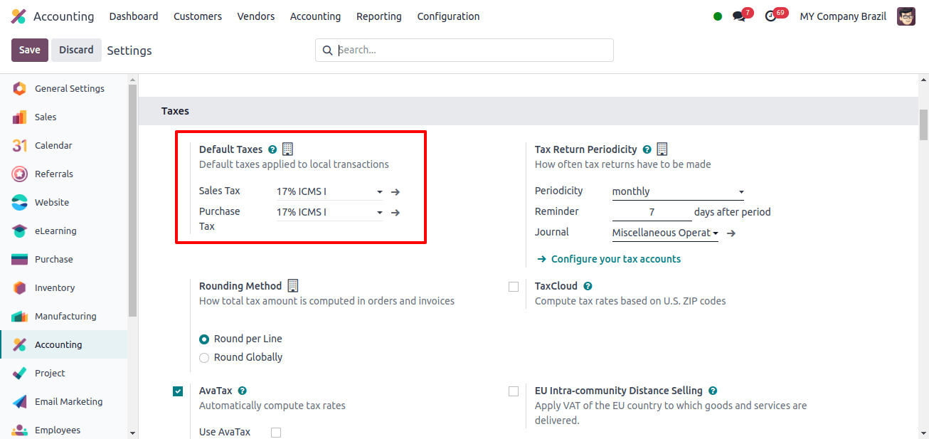 default taxes