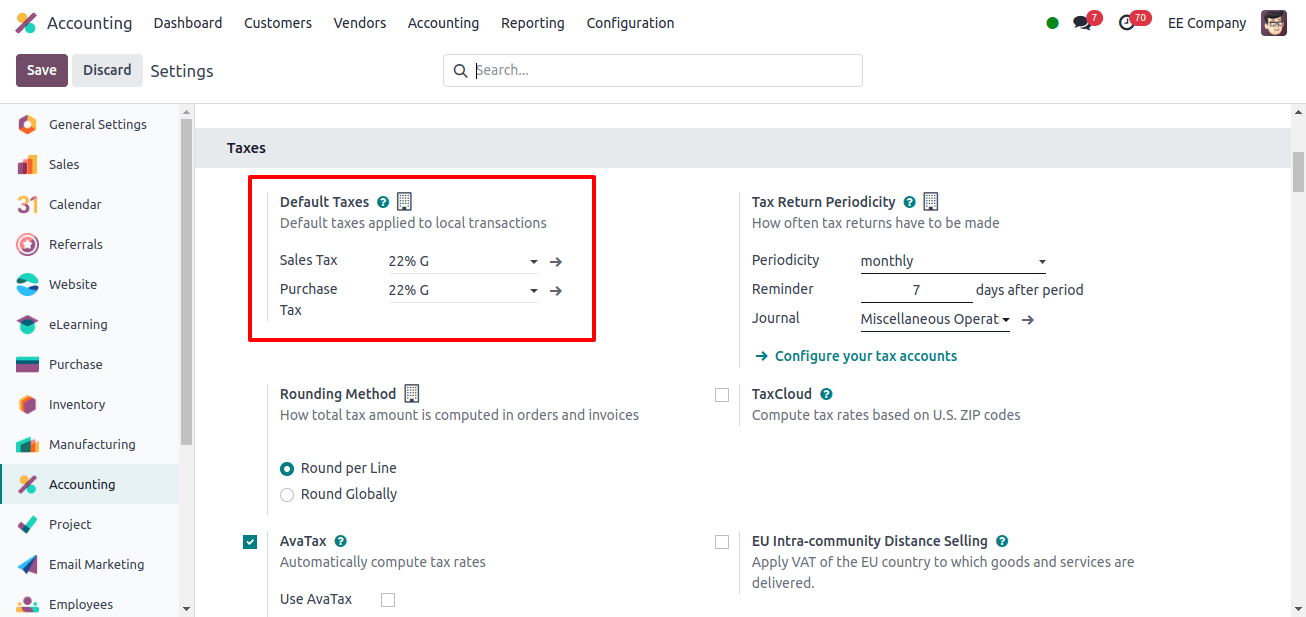 Default Taxes