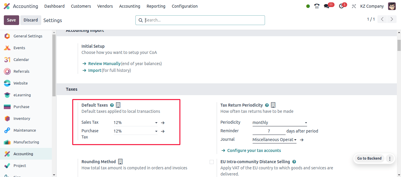 Taxes Configuration