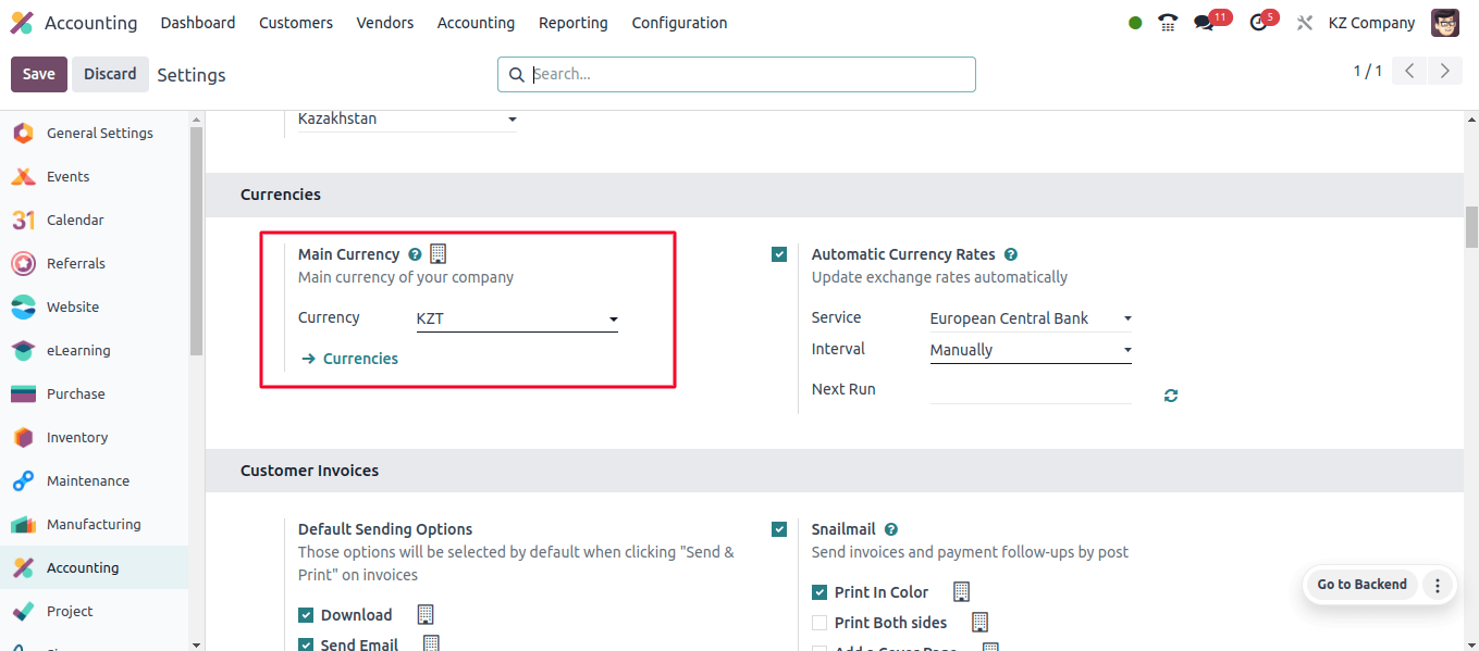 Main Currency Configuration