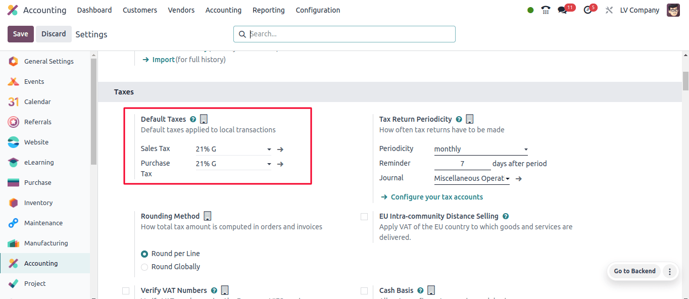 Taxes Configuration