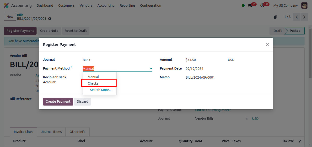 registering the payment Popup